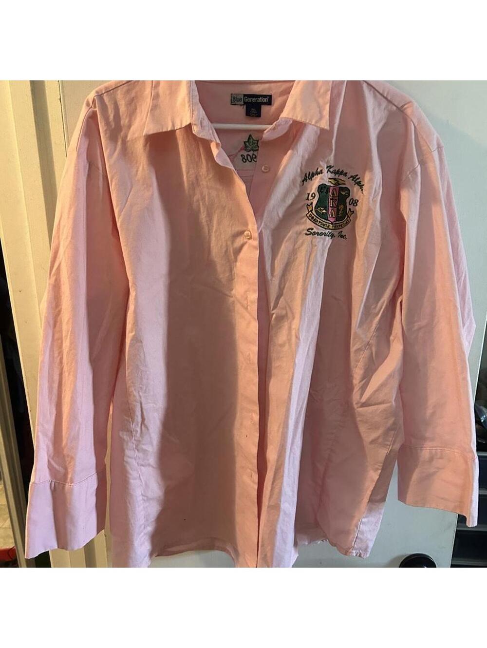 Pink Alpha Kappa Alpha sorority button-up shirt with embroidered crest size 3XL